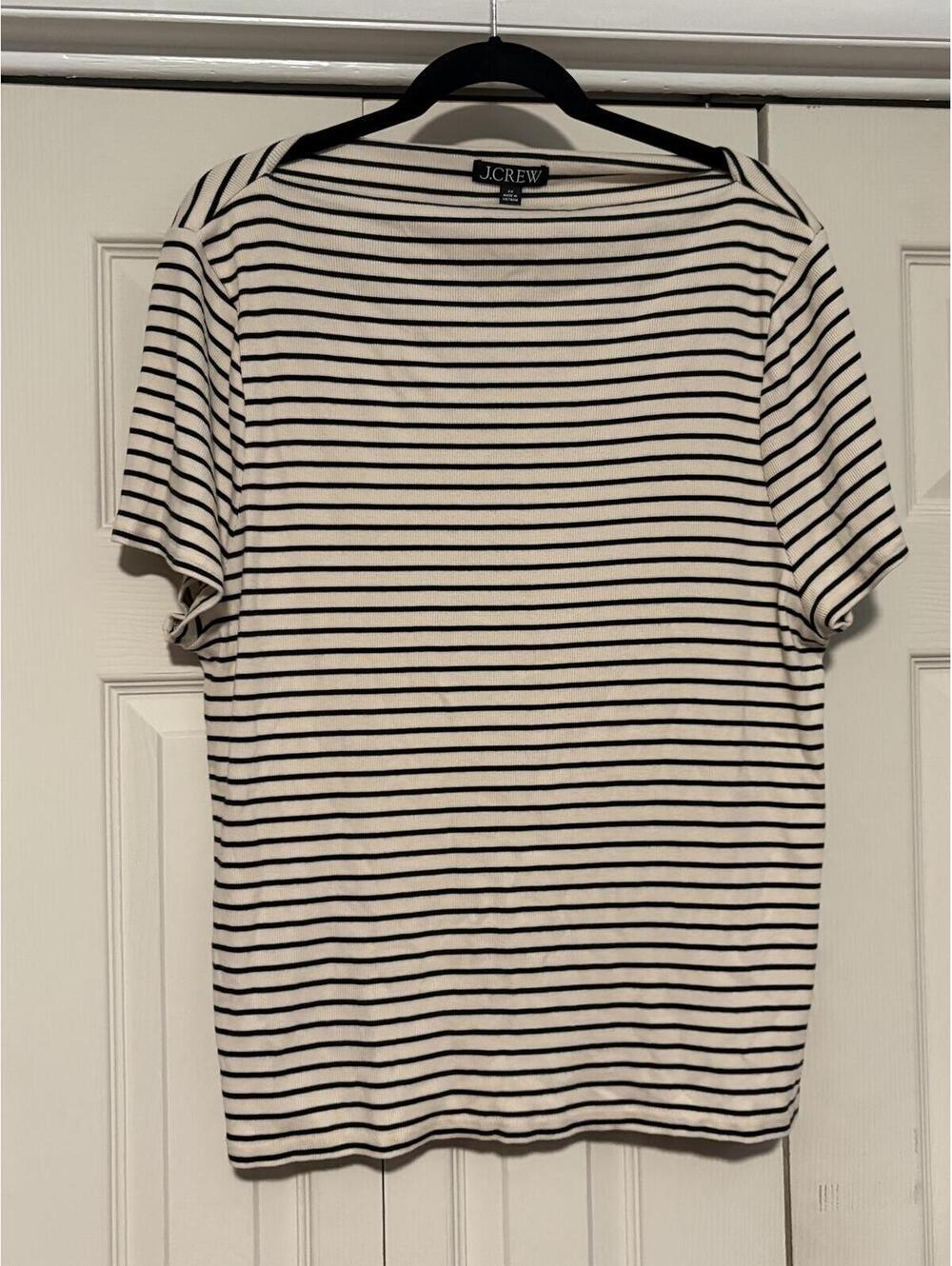 J.Crew Striped Boatneck Tee Coastal Grandmother Parisian Chic Nautical Top